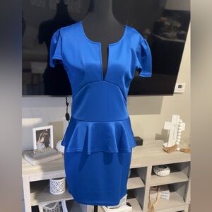 NWT Chic Blue Peplum Dress V-neck